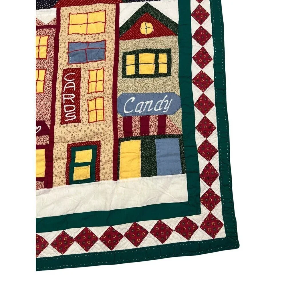 Handmade Vintage Throw Quilt Christmas Town Toys Cookies Wall Hanging